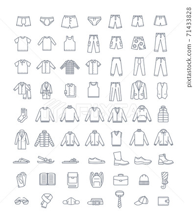 Men clothes shoes accessories simple line icons 71433828