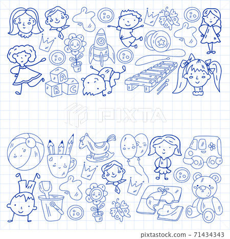 Kindergarten and toys. Little children game. Kids playground. Education, creativity, imagination. 71434343