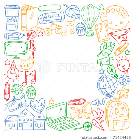 Vector illustration. Back to school vector pattern. Textile fabric design, wrapping paper and website wallpapers. 71434436