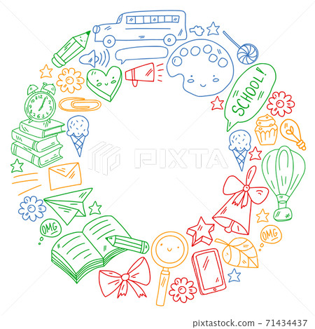 Vector illustration. Back to school vector pattern. Textile fabric design, wrapping paper and website wallpapers. 71434437