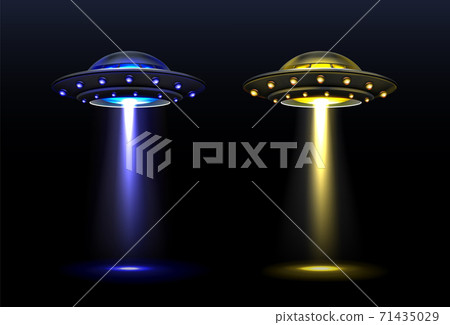 3d Ufo Vector Alien Space Ships With Light Beam 插圖素材 圖庫