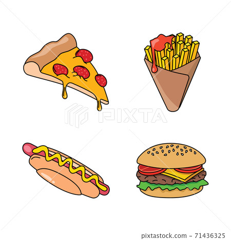 fast food icons - pizza, French fries, hot dog and hamburger fast food icons - pizza, French fries, hot dog and hamburger 71436325
