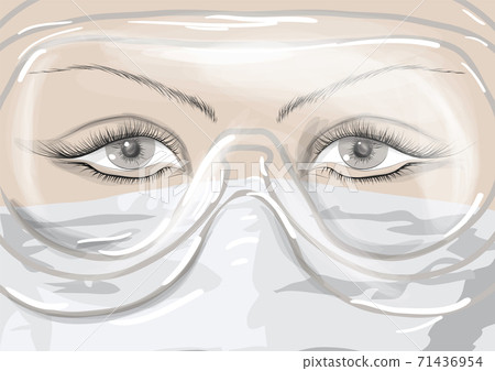 doctors eyes through safety glasses 71436954