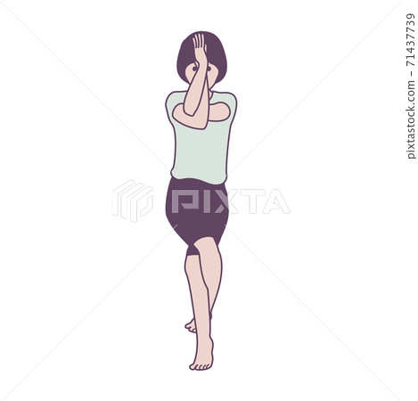Gymnastics yoga eagle pose with main line illustration Gymnastics yoga eagle pose with main line illustration 71437739