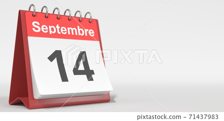 September 14 date written in French on the flip calendar page, 3d rendering 71437983