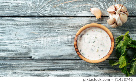 Pakistani Cucumber Raita Sauce, Copy Space Pakistani Cucumber Raita Sauce, Copy Space 71438746