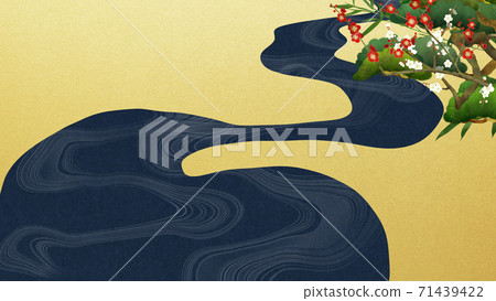 Japanese style background of Shochikuume and waves-There are multiple variations Japanese style background of Shochikuume and waves-There are multiple variations 71439422