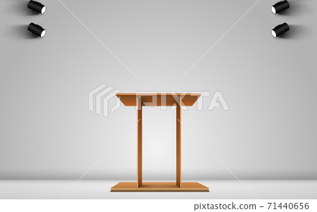 wooden announcement podium in the white studio... - Stock Illustration ...