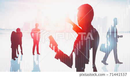 Abstract image of many business people together in group on background of city 71441537