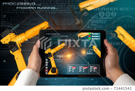 Engineer controls robotic arms by augmented reality industry technology Engineer controls robotic arms by augmented reality industry technology 71441541