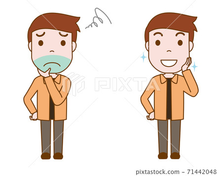 A man suffering from a dark beard and a man after resolving the problem A man suffering from a dark beard and a man after resolving the problem 71442048
