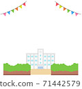 School building illustration frame material school background blue sky vector hand-painted 71442579