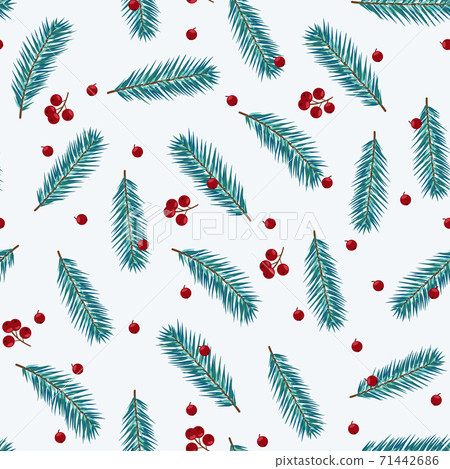 Christmas seamless pattern with green fir branches background, Winter pattern, wrapping paper, winter greetings, web page background, Christmas and New Year greeting cards 71442686