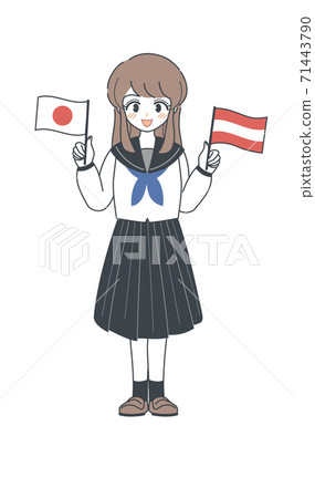 Student / vector in sailor suit with Austrian and Japanese flags 71443790