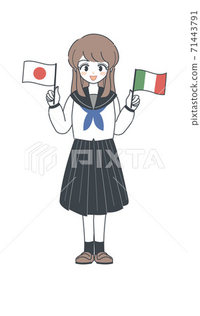 Student / vector in sailor suit with Italian and Japanese flags 71443791