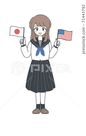 Student / vector in sailor suit with American and Japanese flags 71443792