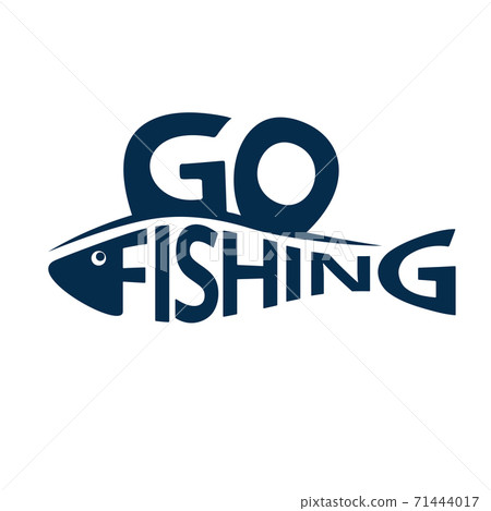 Fishing logo, emblem isolated on white background. Lettering fishing shaped like a fish. Design element. Vector illustration. 71444017