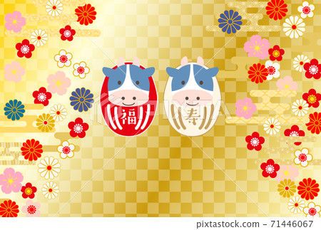 2021 Ox New Year's card Daruma-Japanese pattern golden background 2021 Ox New Year's card Daruma-Japanese pattern golden background 71446067