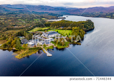 Aerial view of The Lake Eske and Harvey's Point in Donegal, Ireland 71446344