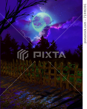 風景如畫的發光的可疑月亮,廢墟和荒涼的西方墓地 風景如畫的發光的可疑月亮,廢墟和荒涼的西方墓地 71446391