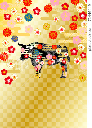 2021 Ox New Year's card-golden Japanese pattern background 2021 Ox New Year's card-golden Japanese pattern background 71446449
