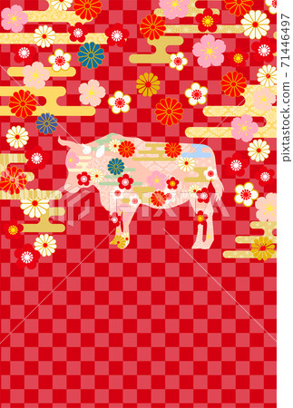 2021 Ox New Year's card-red Japanese pattern background 2021 Ox New Year's card-red Japanese pattern background 71446497