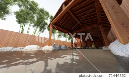 Hot spring open-air bath without people Illustration 90 71446862