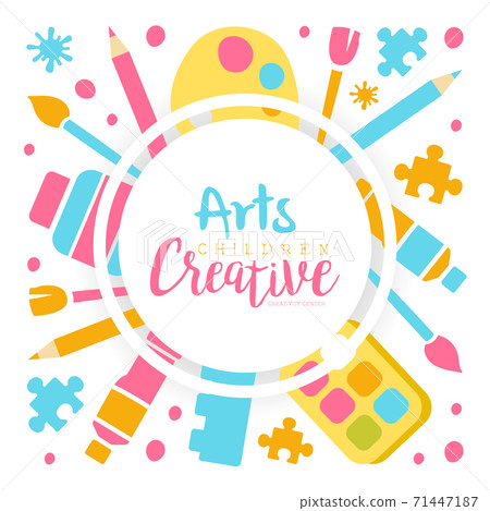 Arts Creative Banner Template, Kids Education, Art, Craft, Creativity Class, School Design Cartoon Vector Illustration 71447187