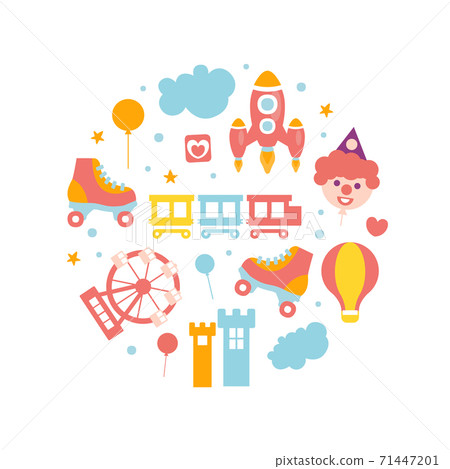 Amusement Park Elements of Round Shape Banner Template, Kids Entertainment Club Design Cartoon Vector Illustration Amusement Park Elements of Round Shape Banner Template, Kids Entertainment Club Design Cartoon Vector Illustration 71447201