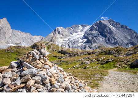 Grande Casse Alpine glacier landscape in French alps. Grande Casse Alpine glacier landscape in French alps. 71447294