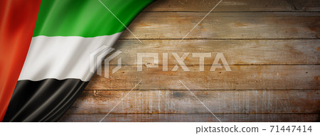 United Arab Emirates flag on vintage wood wall banner United Arab Emirates flag on vintage wood wall banner 71447414