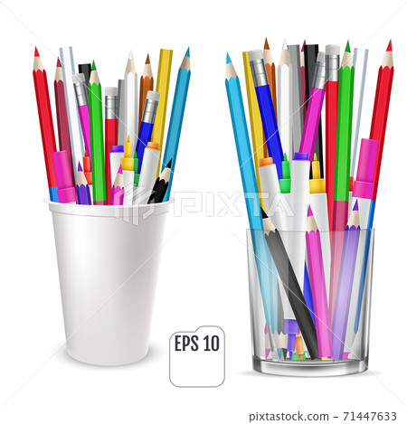 Colored pencils and felt-tip pencils in a glass Colored pencils and felt-tip pencils in a glass 71447633