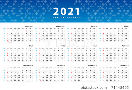 Calendar 2021 template design. Header Gradient blue minimal with pattern shape and clean layout for business, corporate design planner template. Week Start on Sunday. Set of 12 Months. Ready for print 71448495