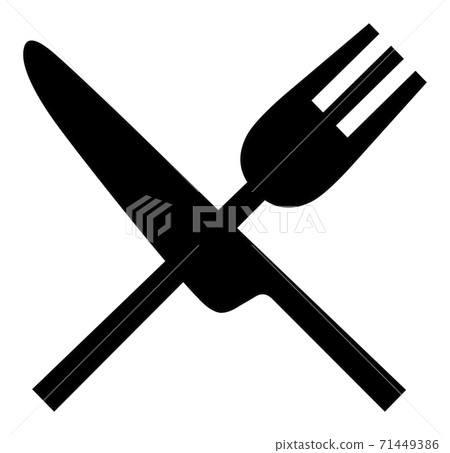 刀叉相交/交叉的黑色圖標 刀叉相交/交叉的黑色圖標 71449386