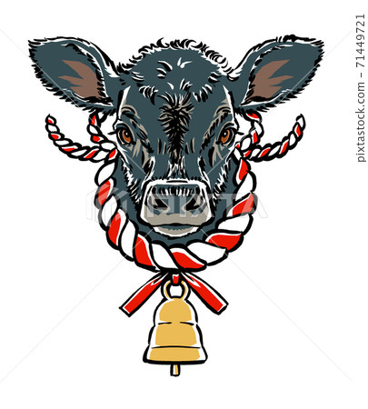 Note: Black-haired calf calf face with cowbell with continuous decoration specifications, brush drawing and matte painting 71449721