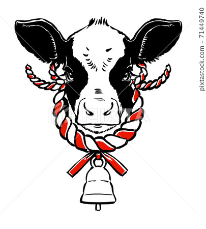 Note: Holstein calf face with cowbell with continuous decoration, brush drawing, black and red Note: Holstein calf face with cowbell with continuous decoration, brush drawing, black and red 71449740