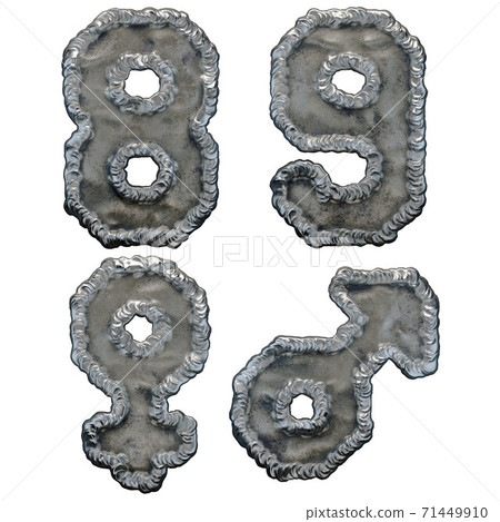 Set of numbers 8, 9 and symbols female, male made of industrial metal on white background 3d Set of numbers 8, 9 and symbols female, male made of industrial metal on white background 3d 71449910