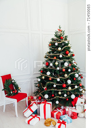 New Year's Home Christmas Tree with gifts decor holiday winter postcard New Year's Home Christmas Tree with gifts decor holiday winter postcard 71450085