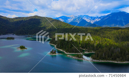 Wonderful Eibsee in Bavaria at the German Alps from above 71450984