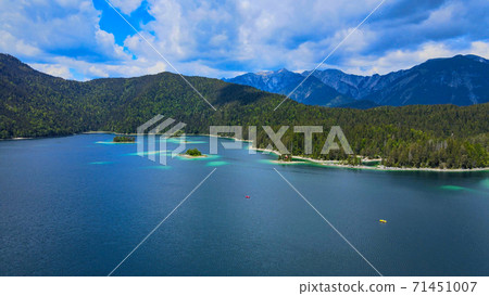 Wonderful Eibsee in Bavaria at the German Alps from above Wonderful Eibsee in Bavaria at the German Alps from above 71451007