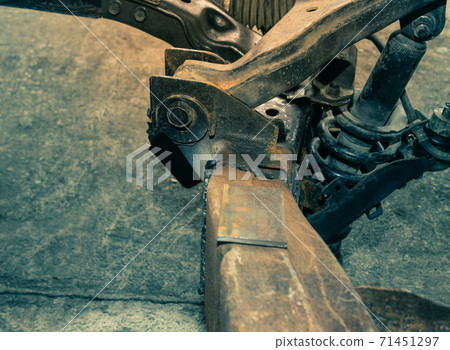 Car Lower Arm and Crack Car Chassis or Car Frame in Vintage Tone Car Lower Arm and Crack Car Chassis or Car Frame in Vintage Tone 71451297