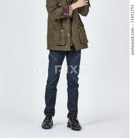 Standing man wearing blue skinny jeans, slim body Standing man wearing blue skinny jeans, slim body 71451755