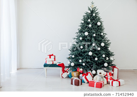 Christmas tree pine with gifts new year decor white Christmas tree pine with gifts new year decor white 71452940