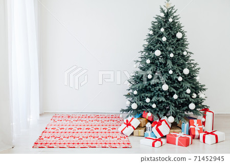 Christmas tree pine with gifts new year decor white Christmas tree pine with gifts new year decor white 71452945