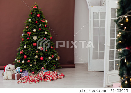 Christmas tree pine with gifts for the new year red decor winter 71453005