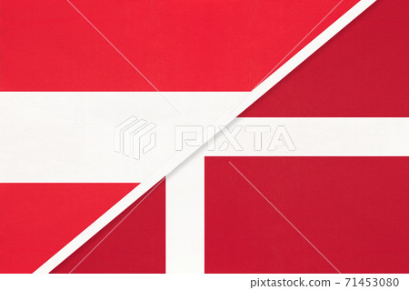 Austria and Denmark, symbol of national flags from textile. Austria and Denmark, symbol of national flags from textile. 71453080