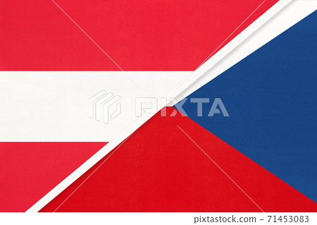 Austria and Czech Republic or Czechia, symbol of national flags from textile. Austria and Czech Republic or Czechia, symbol of national flags from textile. 71453083