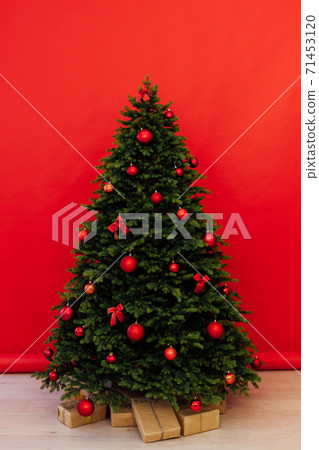 Christmas tree pine with gift decoration for new year red Christmas tree pine with gift decoration for new year red 71453120