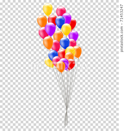 Helium balloons. Bunch or group of colorful helium balloons isolated on transparent background. Party realistic flying balloon set. Vector cololor design element Helium balloons. Bunch or group of colorful helium balloons isolated on transparent background. Party realistic flying balloon set. Vector cololor design element 71453247