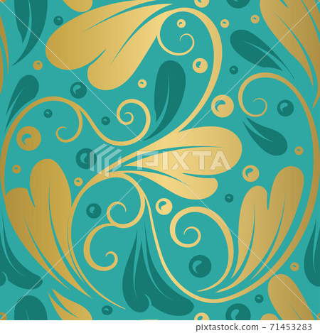 Gold and turquoise leaves seamless pattern. Gold and turquoise leaves seamless pattern. 71453283